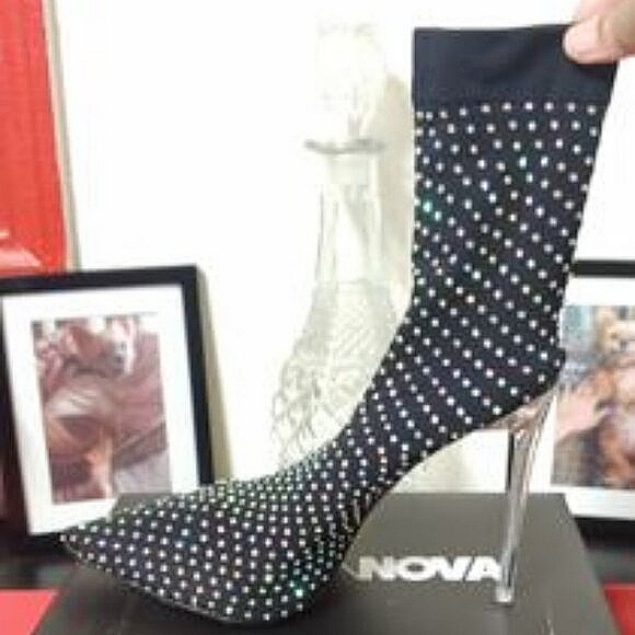 Fashion Nova Rhinestone Booties w/ Clear Heel (Color Available: Black) - Picture 9 of 16